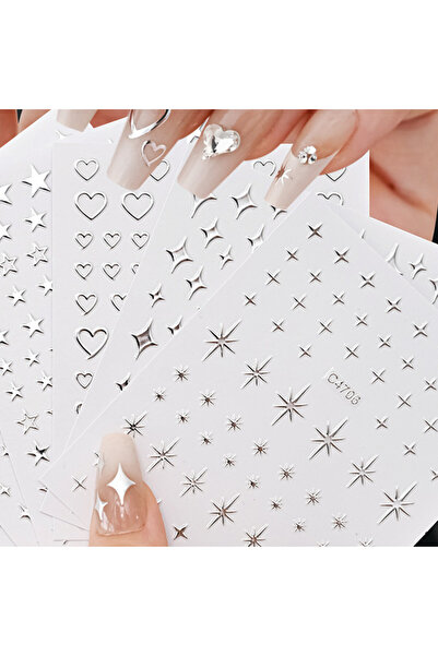 Choice16 NAILFYOU 5 قطع ملصقات تزيين أظافر ثلاثية الأبعاد بأشكال متنوعة فضية ...