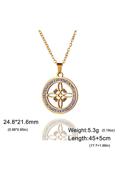 Choice قلادة هاوشي دائرية شفافة ذهبية اللون، مقاس 45-50 سم، من الفولاذ المقاو...