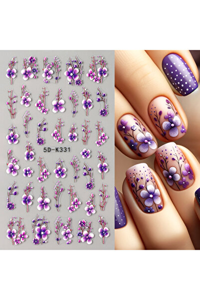 Choice قطعة واحدة 5D-K331 ملصق فن الأظافر بنقشة زهور بارزة خماسية الأبعاد، لو...