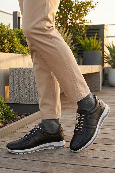 DETECTOR Pantofi negri piele naturală ortopedic pentru bărbați Ry926p