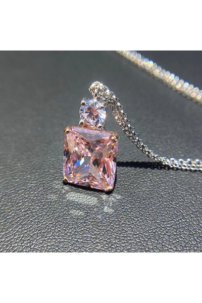 Choice XL1013 Huitan Sweet Pink Cubic Zirconia Pendant Necklace for Women Sil...