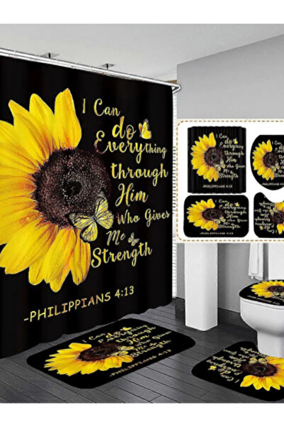 OEM Set Pentru Baie: Perdea, Covorase Si Husa De Toaleta - Floarea soarelui