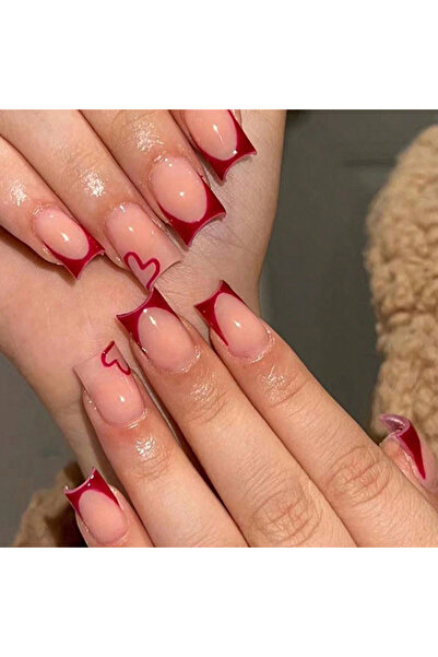 Choice Red Simple wine red French false nails, European and American light luxury style ins nail enhancemen