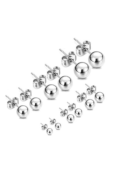 Choice طقم أقراط فضية مكون من 6 أزواج بتصميم كروي، من 3 إلى 6 أزواج، بتصميم ب...