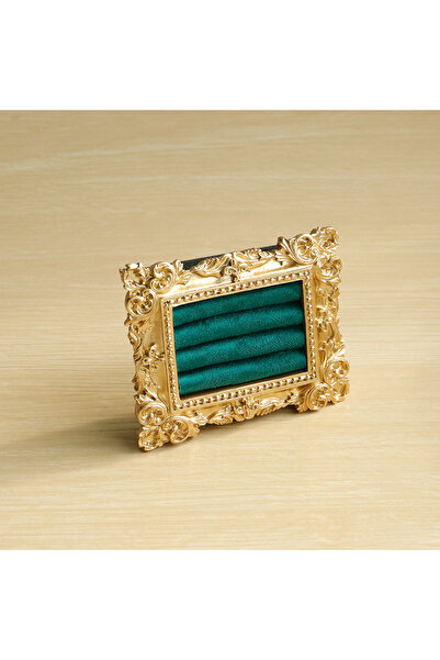 Choice حامل عرض خواتم ذهبي عتيق أخضر اللون، صينية أقراط من جلد الغزال بتصميم ...