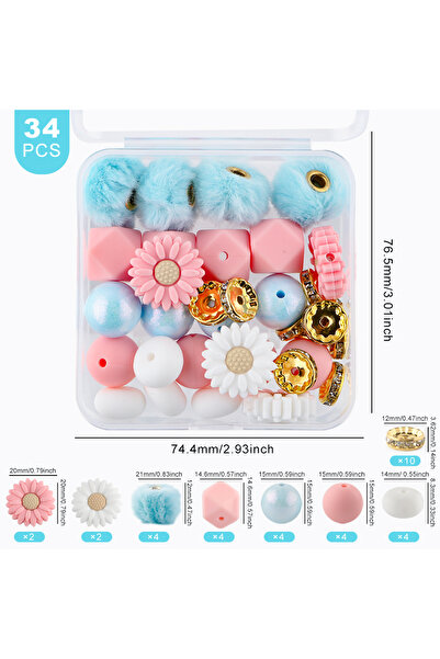 Choice مجموعة من خرز كروي مغطى بالفرو الناعم من صنروني، على شكل زهرة، مع خرز ...