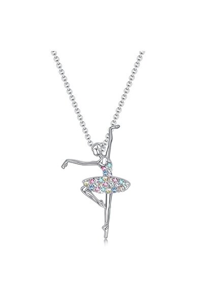 Choice قلادة أنيقة ملونة مرصعة بأحجار الراين على شكل راقصة باليه.
