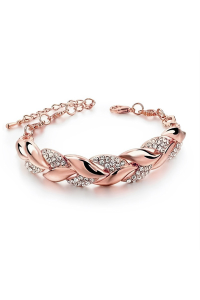 Choice 19cm Rose golden Luxury Love Braided Leaf Bracelet Charm Crystal Wedding Bracelets For Women Anniver