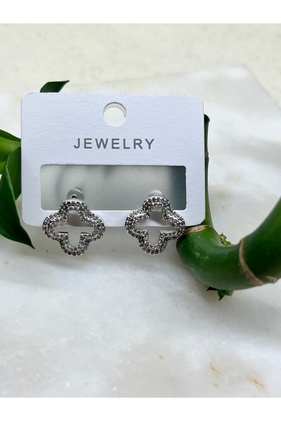 JEWELRY Yonca model Çelik gümüş küpe