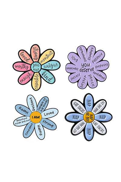 Choice دبابيس مينا AN116-4 بتصميم زهرة تحفيزية، تحمل عبارات تشجيعية مثل "أنت ...