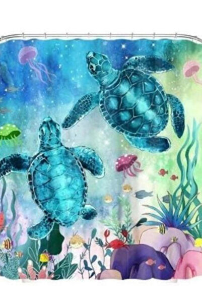 OEM Bathroom Set: Curtain, Mats and Toilet Cover - Turtles