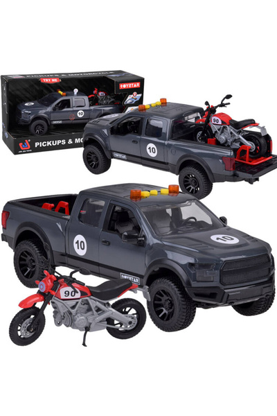 Jokomisiada Set auto de remorcare pentru copii, camioneta de salvare cu motocicleta, usi mobile, efecte sonore s