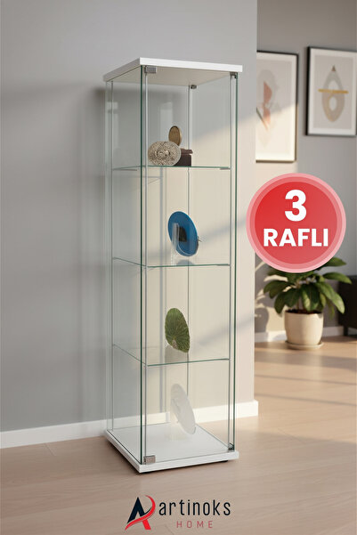 artinoks 3 Raflı Cam Vitrin Dolap Gümüşlük Koleksiyon Sergi Kitaplık Kapaklı ...