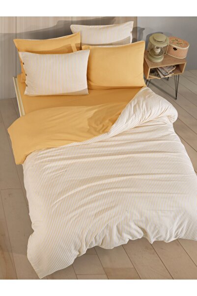 Cottonest Cotton Striped Double Duvet Cover Set – Buttoned Model