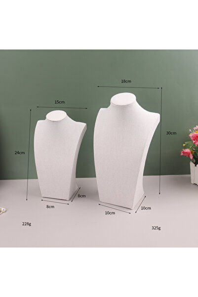 Choice حامل عرض مجوهرات بيج اللون، مصنوع من الكتان، لعرض القلائد والسلاسل، على شكل صدر ورقبة.