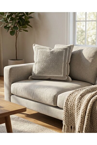 MACASA 100% Organic Cotton Boucle Woven Scandinavian Bohemian Style Single Decorative Premium Throw Pillow Cover