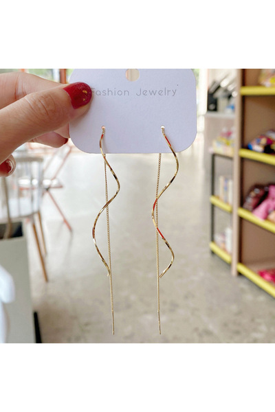 Choice golden Korean Fashion Simple Wave Long Ear Line Earrings for Women Spi...