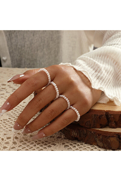 Choice 4pcs white 4Pcs/set Imitation Pearls Rings for Women Boho Beaded Knuck...
