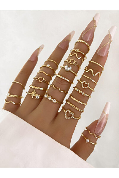 Choice طقم خواتم أنيقة للنساء من 28 قطعة بتصميم على شكل قلب، بنمط بوهيمي هندسي.