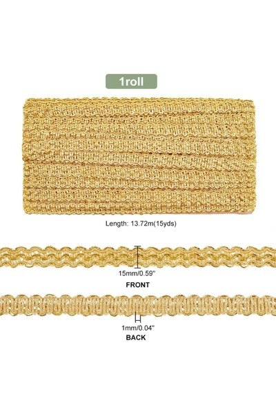 Choice AECH02-17915 لفة واحدة 15 ياردة شريط دانتيل ذهبي مضفر 15 مم شريط دانتي...