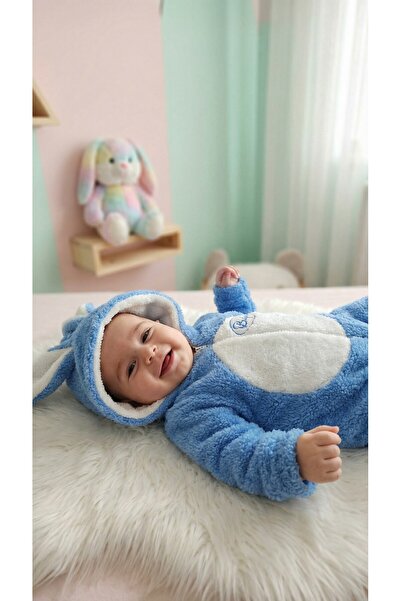 Baby Clime 0–12 Ay Kışlık Bebek Tulumu – İsimli Welsoft Kapüşonlu Tavşan Kula...