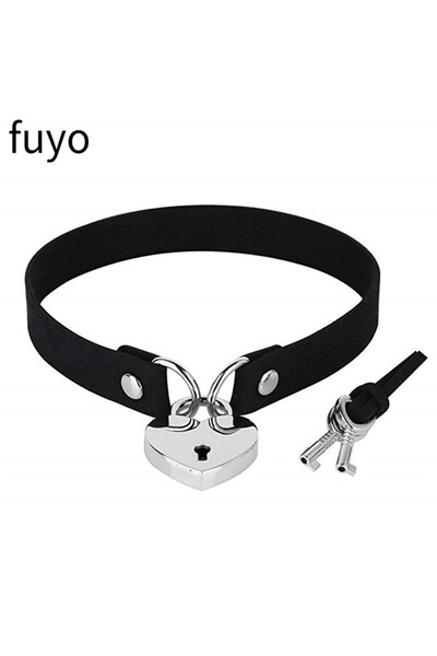 Choice قلادة تشوكر سوداء بسلسلة قفل على شكل قلب من الجلد الصناعي، قلادة نسائي...