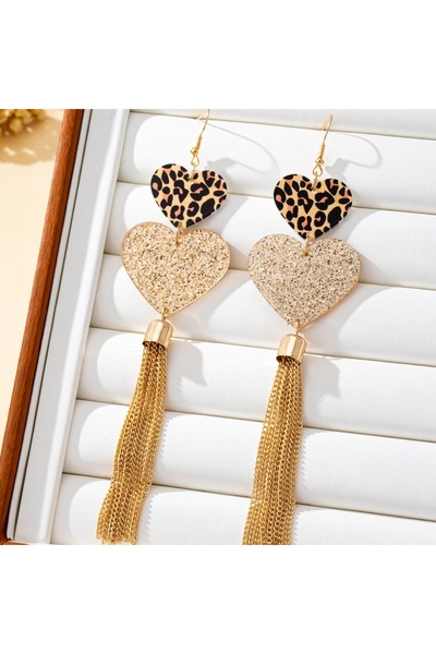 Choice زوج من الأقراط المتدلية النسائية بلون ذهبي أصفر فاتح، بنقشة جلد النمر ...