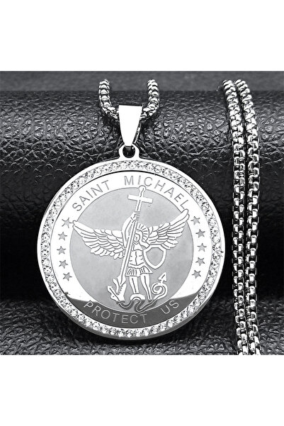 Choice قلادة ميدالية القديس ميخائيل رئيس الملائكة بطول 60 سم، مصنوعة من الفول...