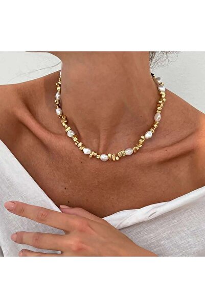 Choice قلادة عصرية من الخرز البلاستيكي الذهبي اللون بتصميم مبتكر، للنساء، بتص...
