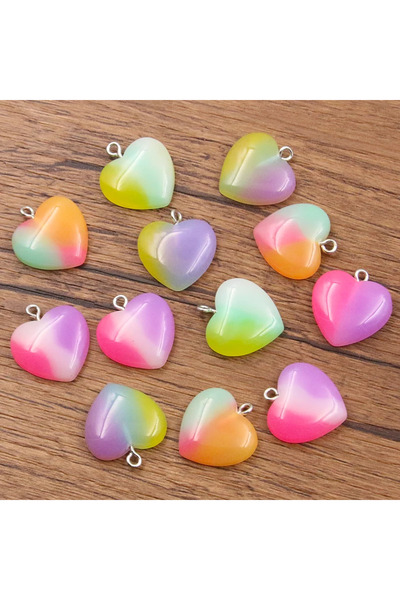 Choice مجموعة من 10 قطع من تعليقات القلوب المتدرجة الألوان المصنوعة من الراتن...