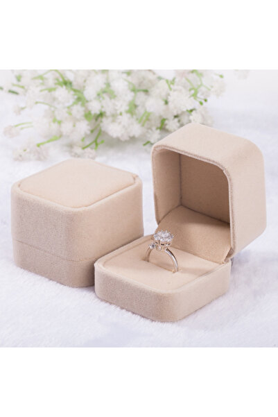 Choice علبة خواتم مخملية بيج اللون، قطعة واحدة، منظم لتخزين المجوهرات - هدايا...