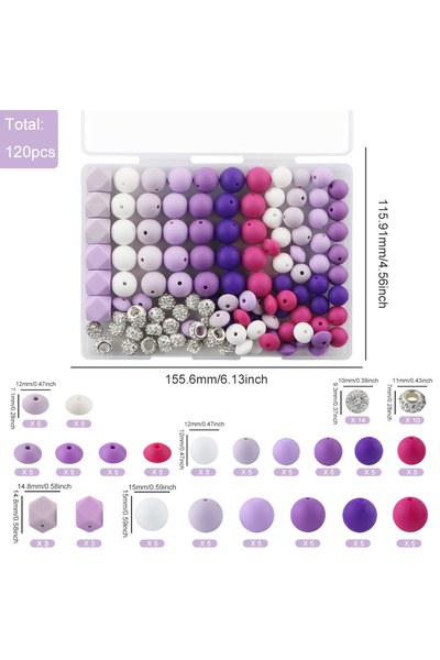 Choice مجموعة كوفيكت 8، 120 قطعة/علبة، خرز سيليكون متنوع، خرز فاصل مرصع بأحجا...