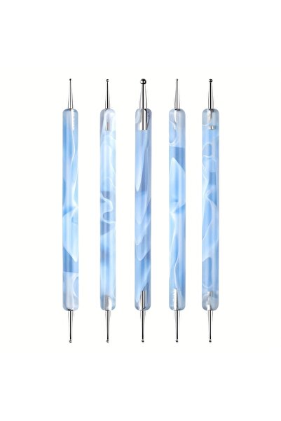 Choice Blue 5Pcs Nail Art Marble Dotting Pens Set Rhinestones Picker Tool for...