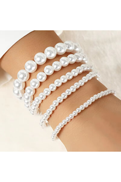 Choice ASL59687 Women's Multi Layer Pearl Bracelet Set Stackable White Imitat...