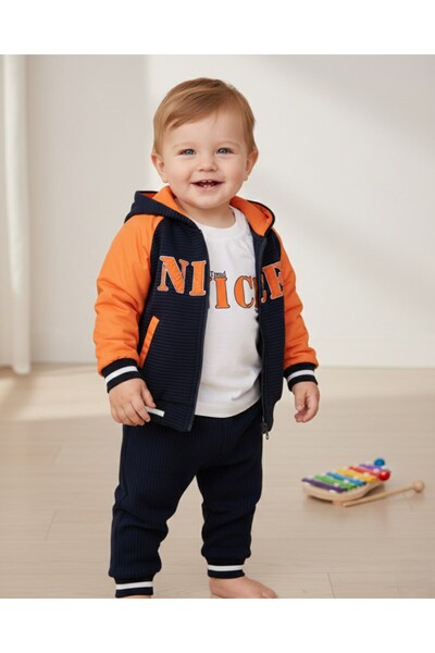 voyyo kids baby طقم أطفال أولاد موسمي مكون من 3 قطع، بغطاء رأس معطف، طقم علوي...