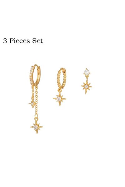 Choice Style 6 2/3/4 Pcs Star Moon Pendant Design CZ Chain Hoop Earring For W...