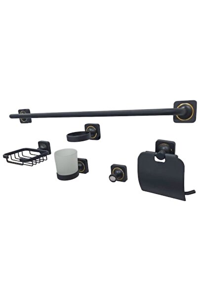 Radinavico 6-piece bathroom accessory set, brass, black/gold, 60cm