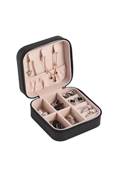 Choice صندوق مجوهرات نسائي أسود محمول للسفر، مناسب للخواتم، والقلائد، والأقرا...