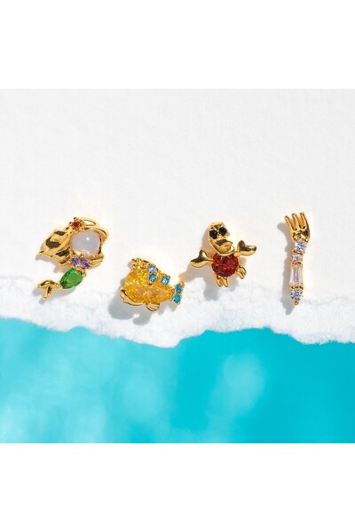 Choice طقم أقراط أميرة كرتونية لطيفة بتصميم جديد من الذهب عيار 10، مناسب للنس...