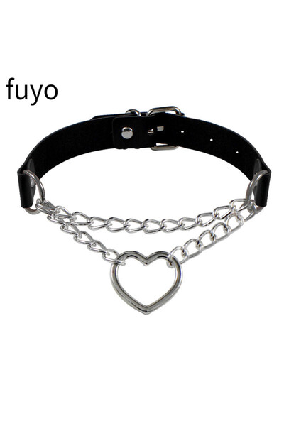 Choice قلادة تشوكر سوداء بسلسلة قفل على شكل قلب من الجلد الصناعي، قلادة نسائي...
