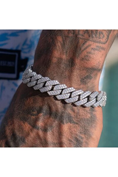 Choice 18cm Imitation Rhodium Plated Mens Cuban Bracelet Full Diamond-Rhombus...