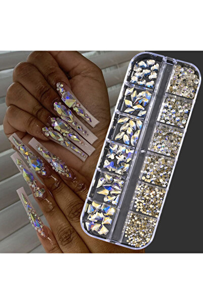Choice PH140-11 12Grids 3D Gold/Champagne Nail Art Rhinestones Mixed-Shapes Flat-Back Glass Diamonds Nails