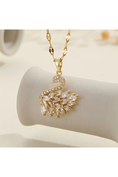 Choice قلادة على شكل بجعة مصنوعة من النحاس ومرصعة بالزركون، من سلسلة TP-04213...