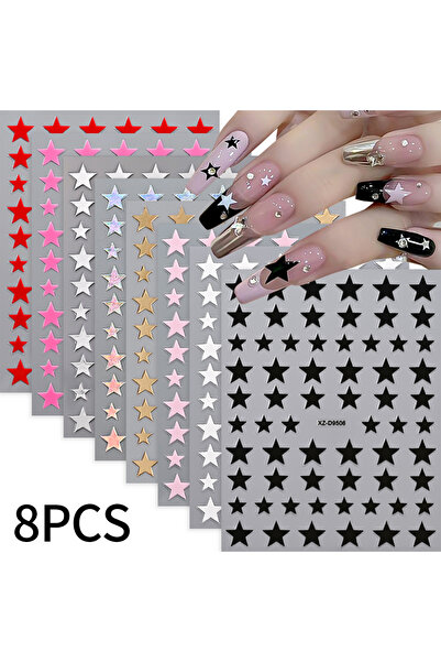 Choice مجموعة من 8 قطع من ملصقات الأظافر الفرنسية ثلاثية الأبعاد على شكل قلوب...