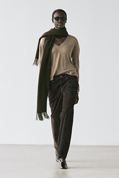 Massimo Dutti Floklu düşük bel straight fit jean