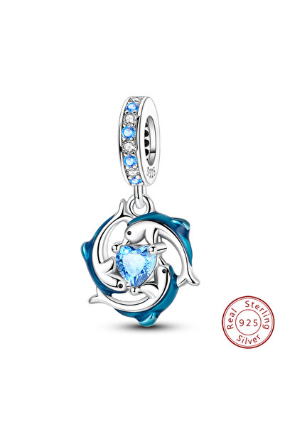 Choice1 KJC1893 خرزات فضية أصلية عيار 925 متوهجة باللون الأزرق على شكل حوت، ق...