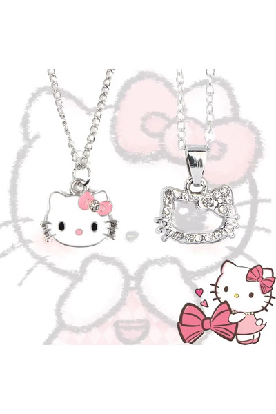 Miniso 2PCS Anime Cartoon Sanrio Hello Kitty Pendant Necklace Fashion Bow Cut...