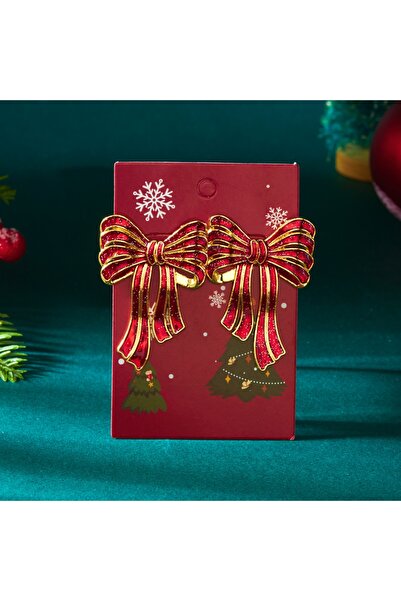 Choice أقراط ER25Y0319 على شكل فيونكة عيد الميلاد، مرصعة بالترتر اللامع والمي...