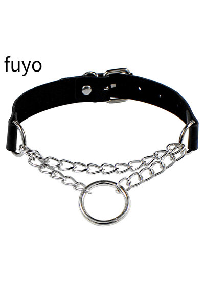 Choice قلادة دائرية سوداء بسلسلة قفل من الجلد الصناعي، قلادة نسائية على شكل ق...