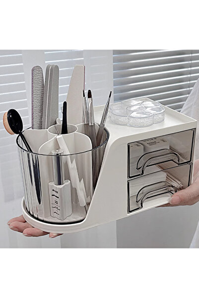 Choice علبة بيضاء 3 في 1 لحفظ أعواد التنظيف وأدوات فن الأظافر، صندوق تخزين لأدوات الأظافر، منظم لمستلزمات الأظافر، صندوق لفرش المكياج